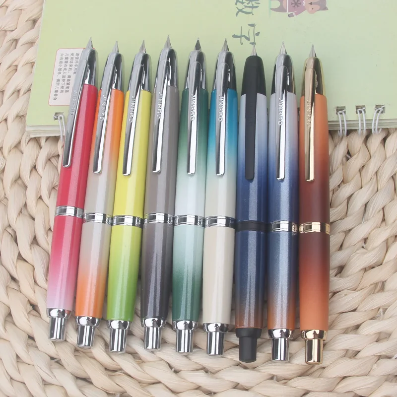 

JINHAO 10, пресс с градиентным цветом, металлическая авторучка, кофейная/розовая выдвижная перо F, конвертер, набор подарочных ручек для письма чернил