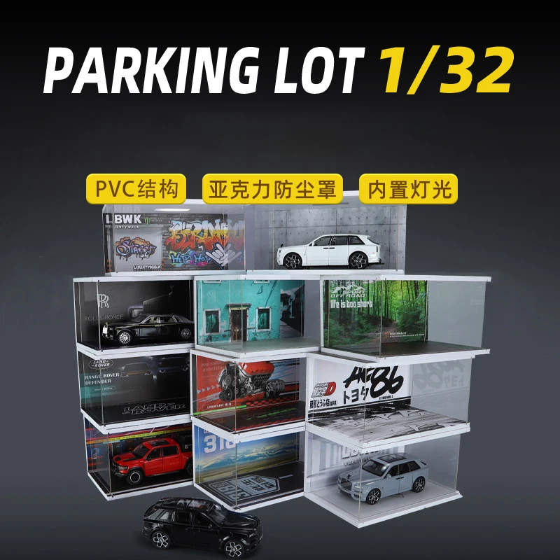 Diorama 1 32 Garage for Diecast Model Car Toy Display Case PVC Parking Lot Model Simulation Miniature Parking Space Scene