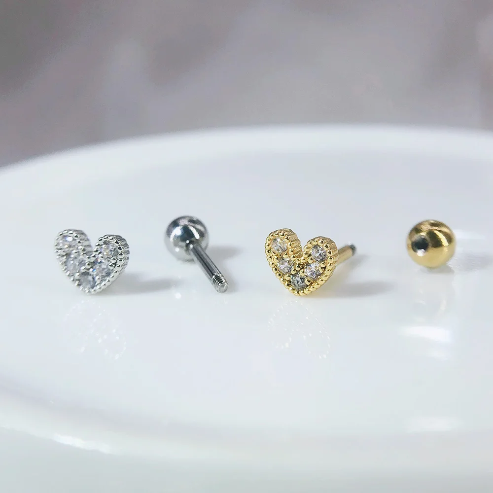 1PC Helix Piercing Herz Ohrringe Für Frauen Dainty Silber Farbe Zirkonia Tragus Daith Lobe Knorpel Ohrringe Körper Schmuck CC003 – Detail 4