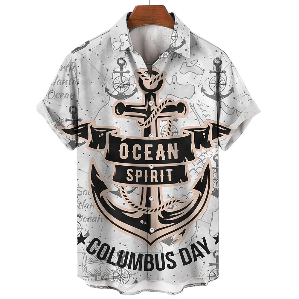 

2024 Sailing Compass Men'S Shirts Summer Fashion Short Sleeve Hawaiian Shirts Man Vintage Street Shirt For Men Top Male Clothes