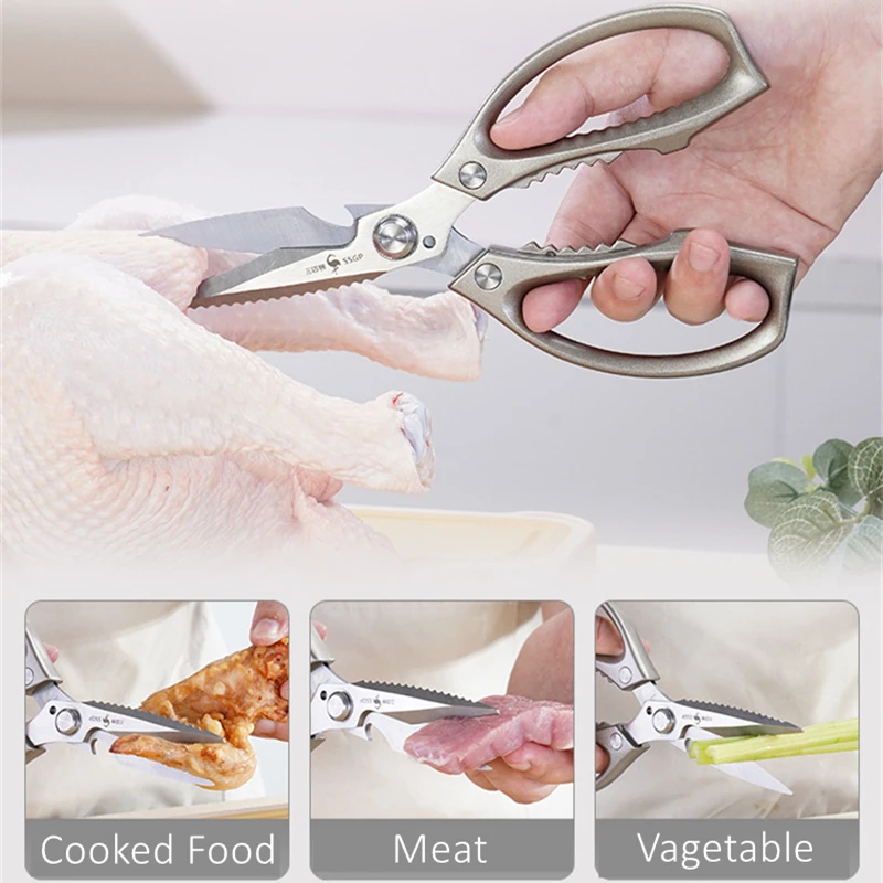 LFGB Certificated 3Cr13 Steel Multifunctional Ultra High Hardness Kitchen Scissors Chicken Fish Meat Vegetable Cutter for Chef