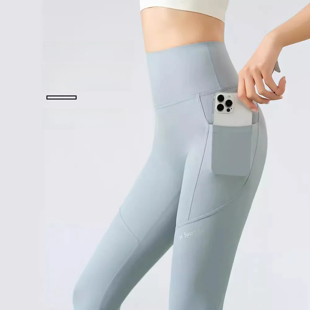 Women's High-Waist Yoga Pants with Double Sided kets Fitn Sportswear Tight ark Skin Pants Outdoor Wearable