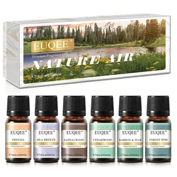 EUQEE 6PCS Fragrance Oils Gift Set For Candle Making - 10ml Sea Breeze,Forest Pine,Bamboo & Teak,Cedarwood,Sandalwood,Freesia