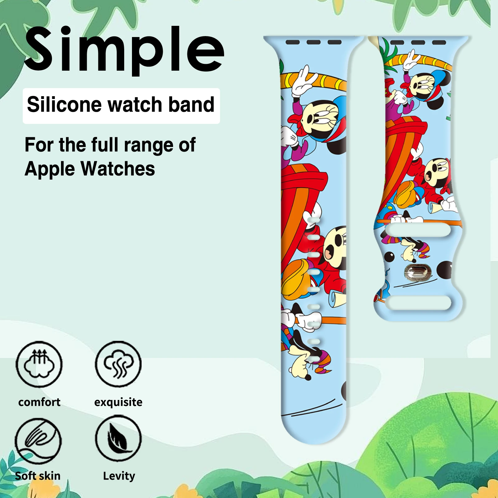 سوار طباعة ديزني ميكي وميني المرح لسلسلة ساعات أبل 11-9/SE، سيليكون ناعم مقاوم للماء 46 ملم 45 ملم 44 ملم 42 ملم #3