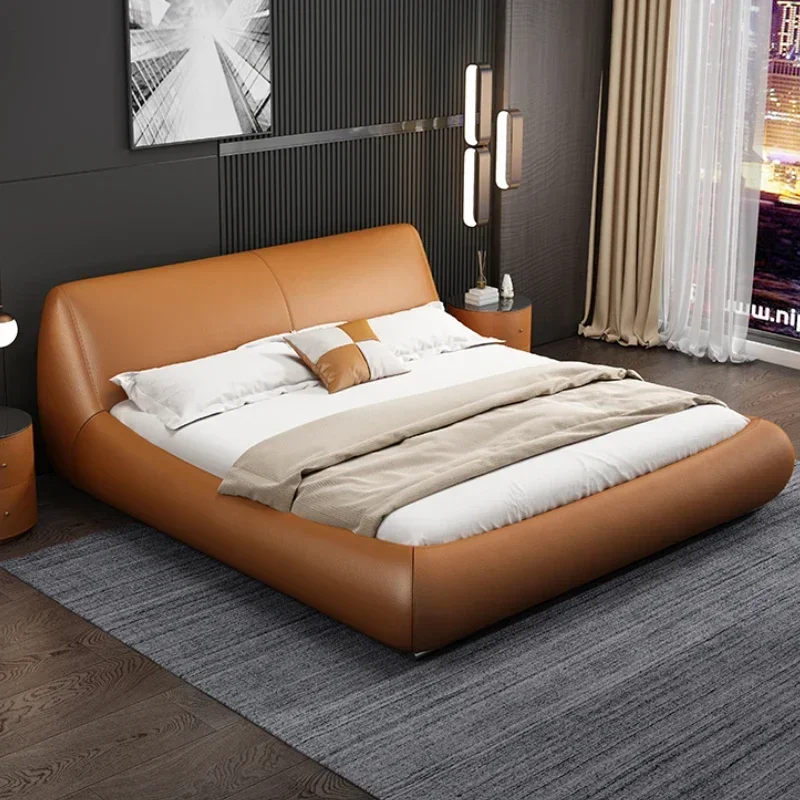 

Luxury Modern House Double Bed Frame Elegant Leather Villa Loft Bed Queen Size Adults Nordic Cama Infantil Unique Furniture