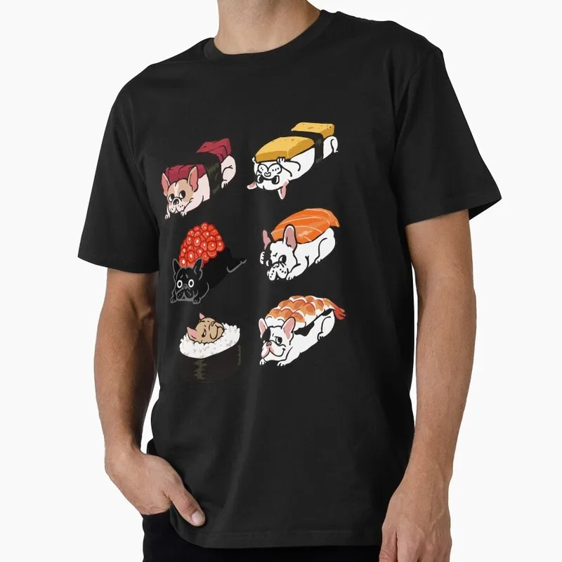 Sushi Frenchie Bulldog Graphic T-shirt for Dog Dad Unisex 100% Cotton Short Sleeve Print Tee Pet owner Gift Tops S-6XL