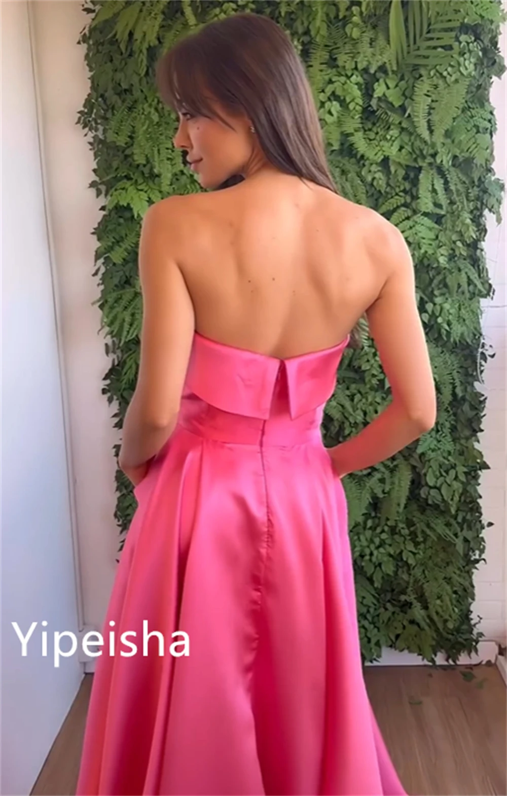 Yipeisha Retro Simple Strapless Ball gown Cocktail Evening Flowers  Sequin Fold  Satin Celebrity Dresses