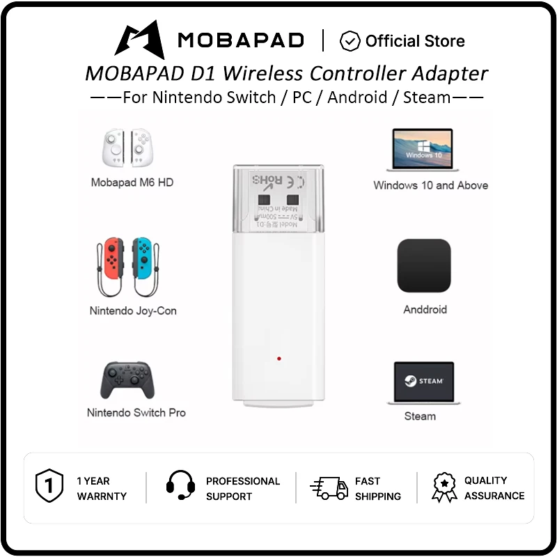 MOBAPAD D1 Wireless Controller Adapter，USB Receiver for PC,Android,Steam，For M6 HD Black Myth Wukong on PC,Nintendo Switch Pro