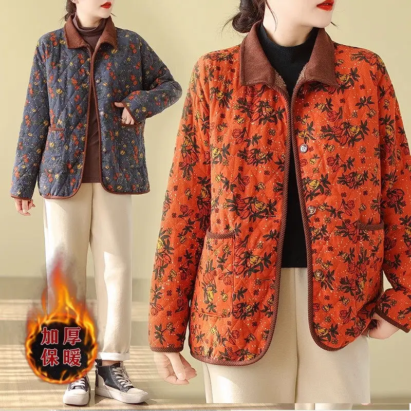 

Ethnic Style Retro Jacket 2023 Autumn & Winter Thickened Floral Printed Single Breasted Fleece Cotton Coat Mujer Chaqueta Z3608