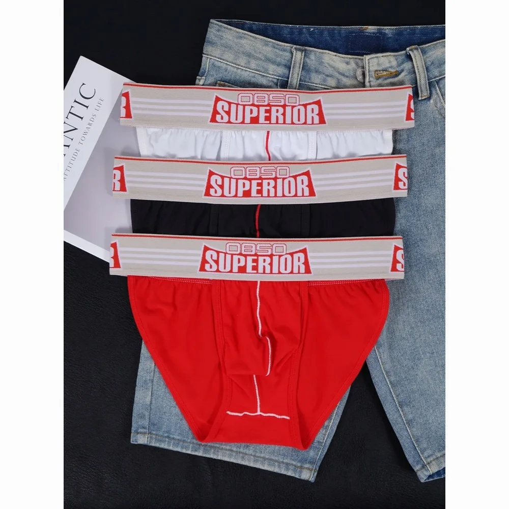 Men's Cotton Briefs 3 Pack U Convex Pouch Letter Print Waistband Soft Breathable Sport Underwear Boxer