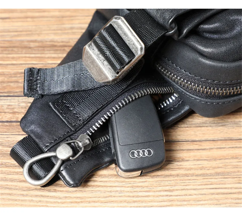 PNDME outdoor casual luxury genuine leather black men's chest bag high quality soft real cowhide sports shoulder crossbody bag