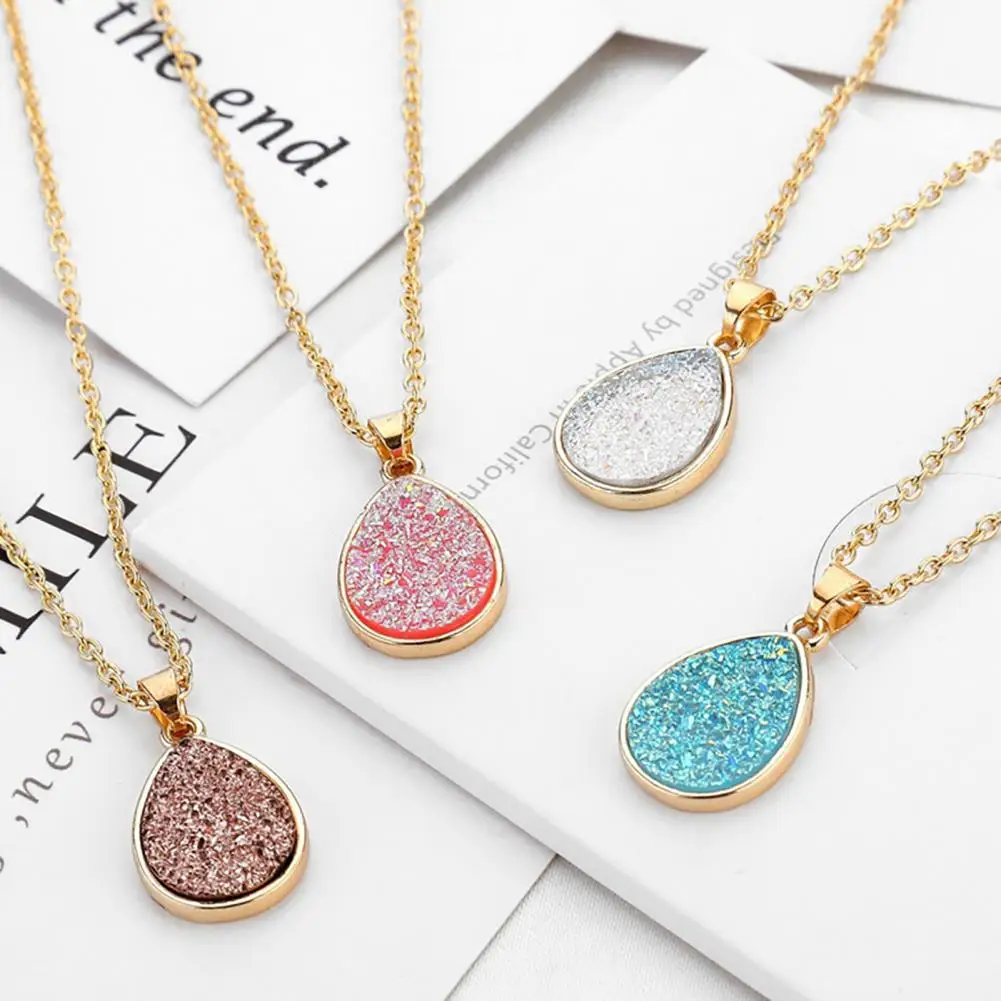 Charming Jewelry Necklace Women Simple Water-drop Shape Shiny Surface Resin Pendant Necklace Jewelry Gift Collares Para Mujer