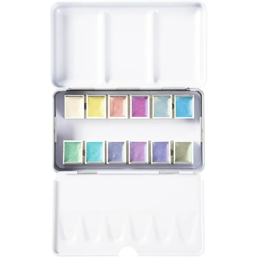 สีน้ำมันเหลวประกายมุก 12 ตลับครึ่ง ชุดสีน้ำมันกลิตเตอร์พร้อมเม็ดสีมุกเกรดศิลปิน พกพาสะดวกและกะทัดรัด