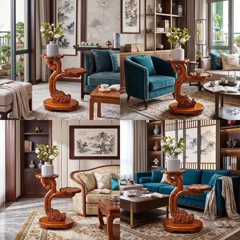New Chinese Style Solid Wood Ebony Floor to Ceiling Flower Stand Living Room Balcony Plant Display Rack