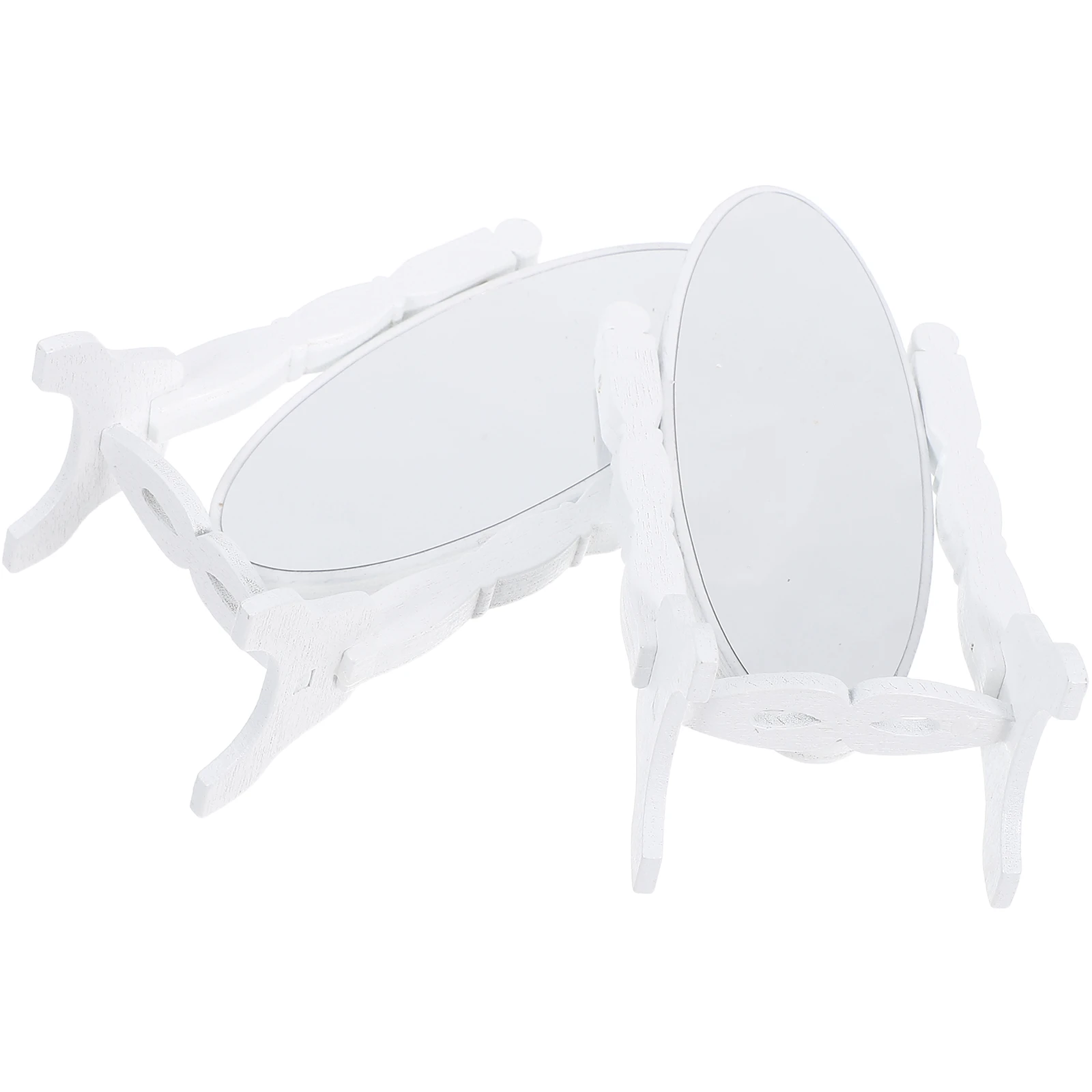 2 قطعة مرآة قائمة عتيقة إطار خشبي مرآة الغرور البيضاء لتزيين غرفة نوم الدمى ملحقات بيت الدمى #1