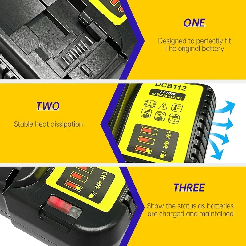 DCB112 Li-ion Battery Charger For DeWalt 10.8V 12V 14.4V 18V 20V Battery DCB118 DCB101 DCB127 DCB609 DCB200 DCB140 DCB105 DCB200