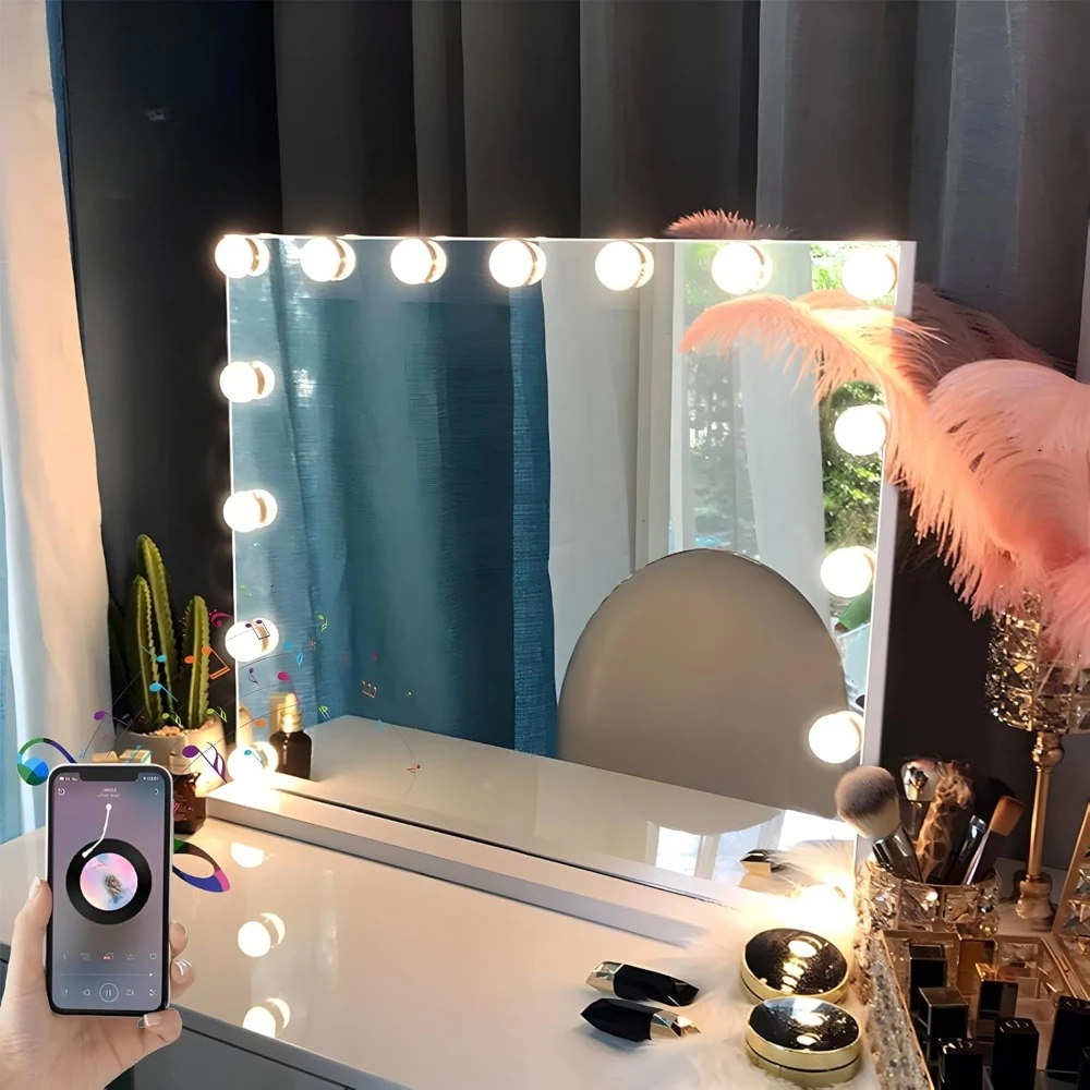 Decorative Mirrors,Mirror with light and Bluetooth speaker, 22.8  x 18.1 inches, with USB charging port,Decorative Mirrors.