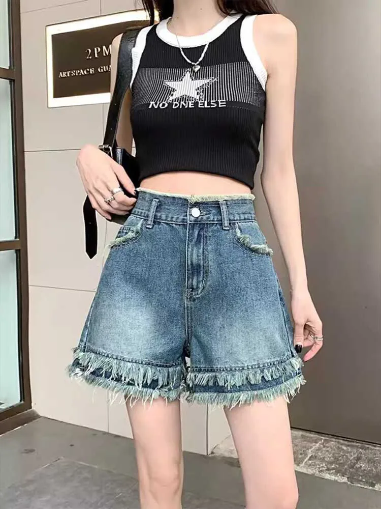 

Y2k Mini Jeans Female Streetwear Blue High Waist Vintage Designer Gothic Loose Shorts Girls Fashion Punk Denim Shorts