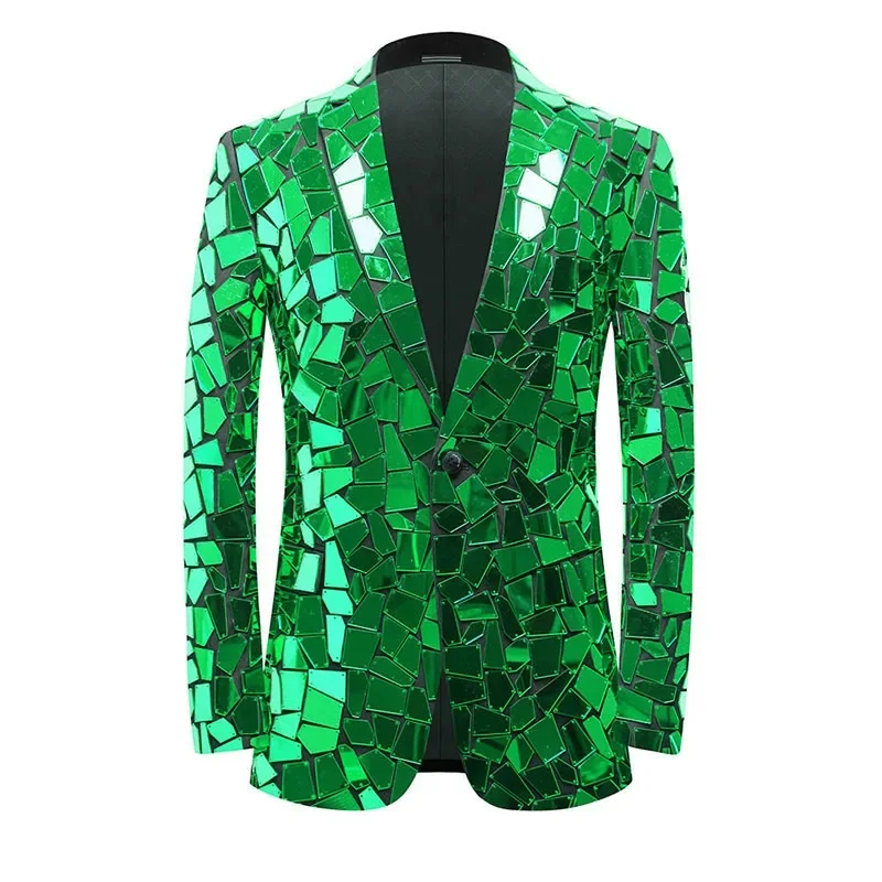 

New Celebrate Silver Mirror Jacket Glass Man Performance Costume Shiny Mirror Diamond Suit Coat Star Blazers Jacket Coat