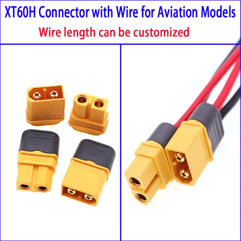 XT60H 수컷 암컷 커넥터 페어 와이어 포함 60A 고전류 플러그 소켓 RC 드론 LiPo 배터리 FPV 레이싱 쿼드콥터용