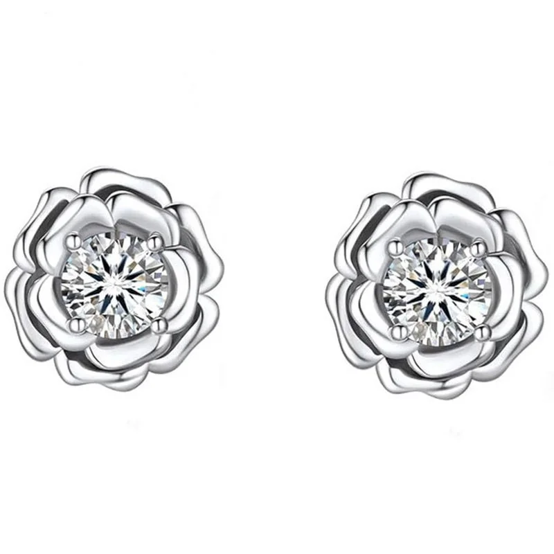 ZHENSHIYUAN Lefei Fashion Luxury Diamondset Classic Moissanite Rose Flower Earrings For Women S925 Sterling Silver Party Jewelry