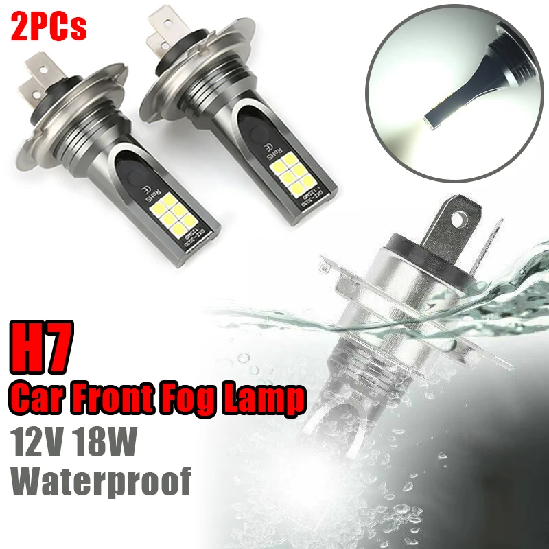 2PCs H7 LED Headlight Bulb Kit Car Front Fog Lamp Waterproof Super Bright 6500K White 3030Chip Automotive Parts Accessories