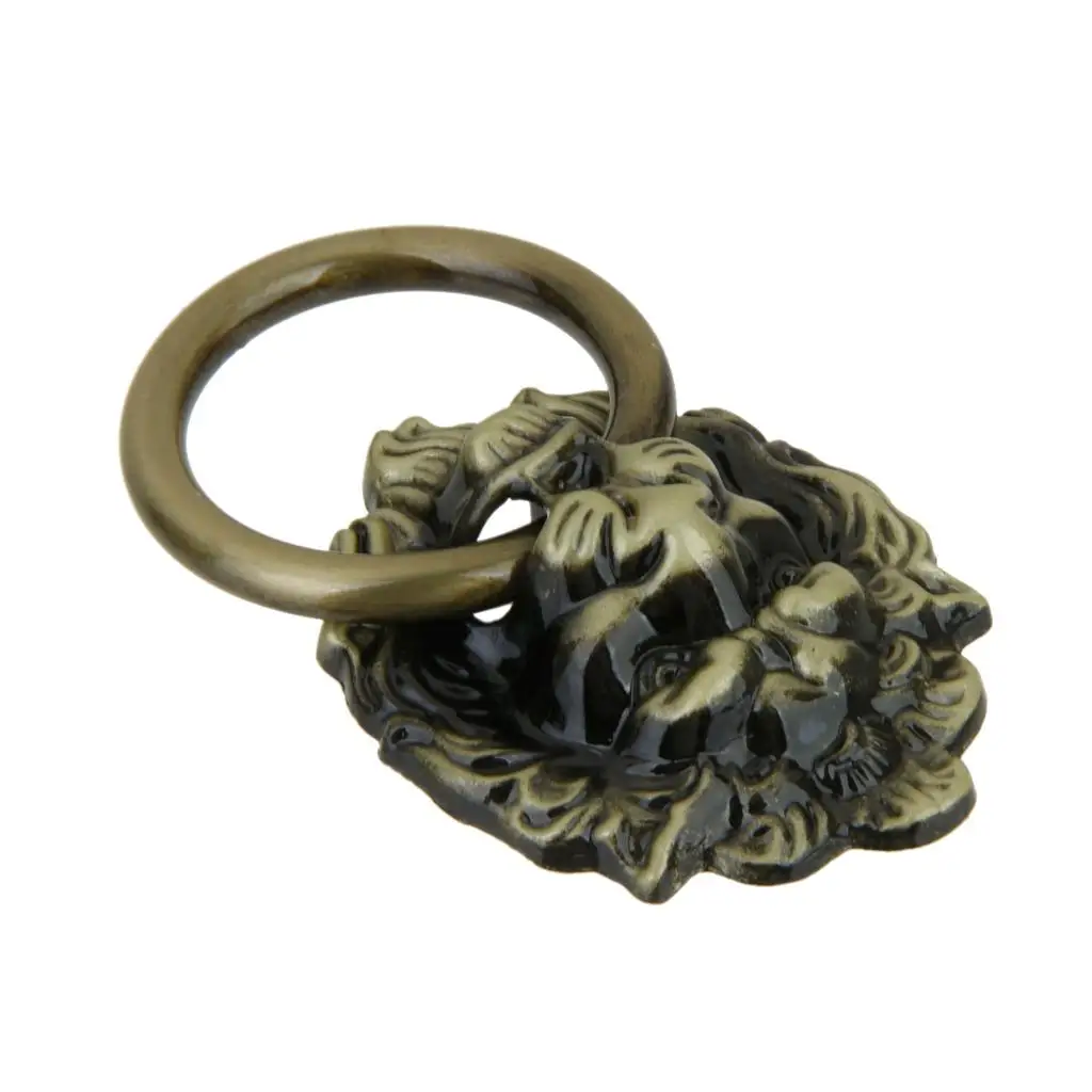Vintage Lion Head Door Handle Set Metal Drawer Pull for Wardrobe Cabinet Restoration Furniture