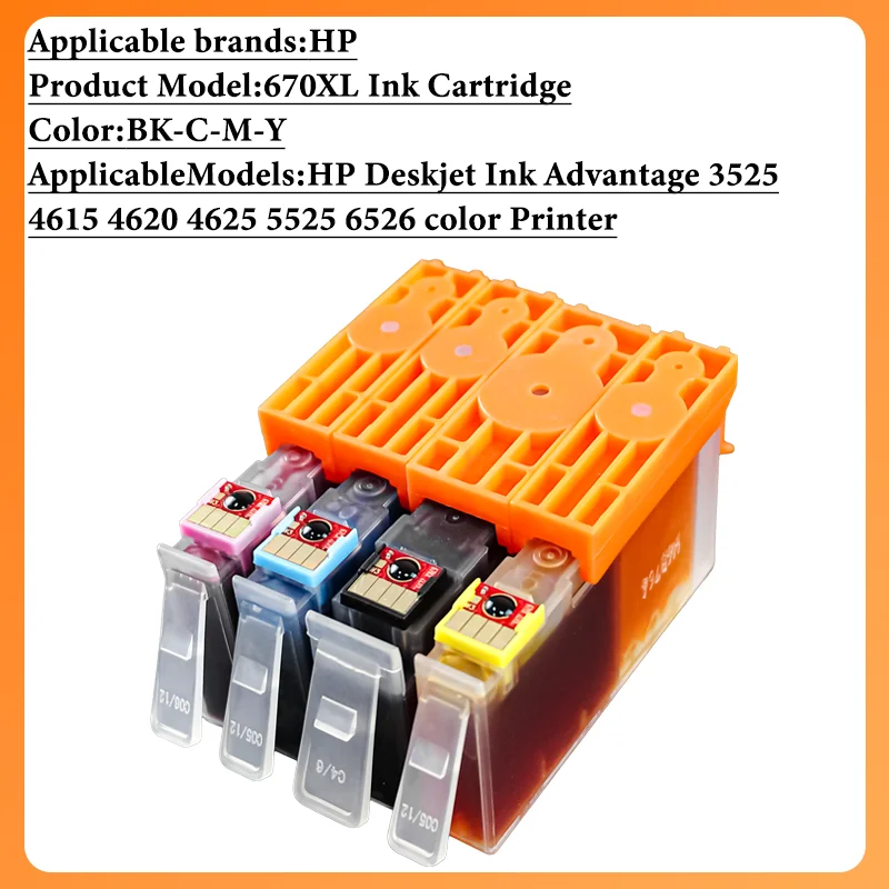 1~4 SET for HP 670XL 670XL Ink Cartridge Compatible for HP Deskjet Ink Advantage 3525 4615 4620 4625 5525 6526 Color Printer