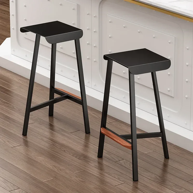 Nordic Iron Bar Stool, Simple High Foot Dining Chair, Foldable Ear Design, Light Luxury Home Seating, Modern Kitchen Stool