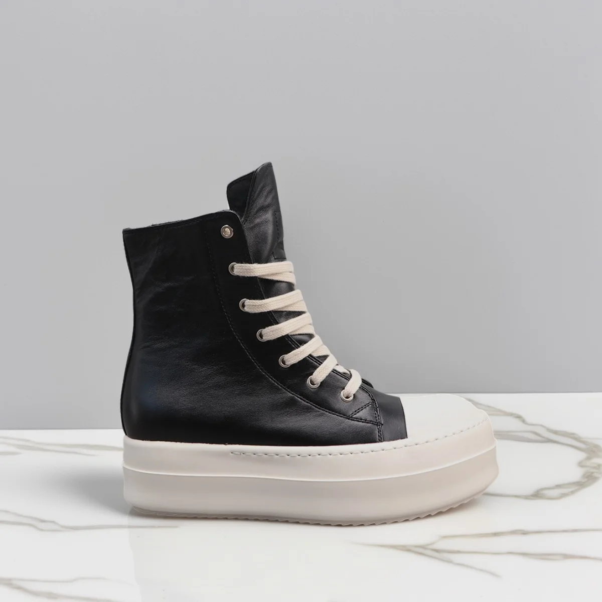 Men's Casual Genuine Leather Boots Women High Top Lace-Up Black Pink Platform Luxury Designer Sneakers For Autumn