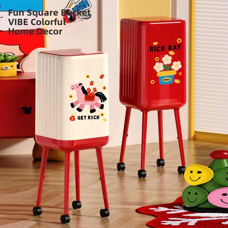 High-Height Wheel-equipped Sealed Odor-proof Kitchen Living Room Large Capacity No-Bend Trash Can Attractive Appearance