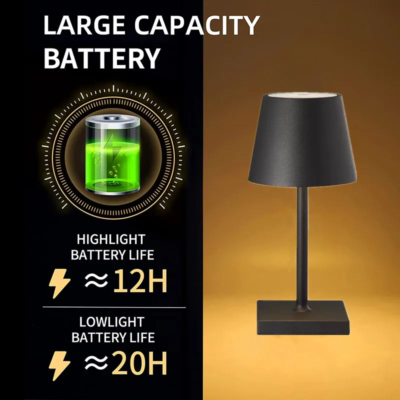 Lampu meja peredupan sentuh, daya USB, lampu meja tanpa kabel, lampu baca LED 5000mAh, lampu kantor Modern baru untuk Bar/rumah