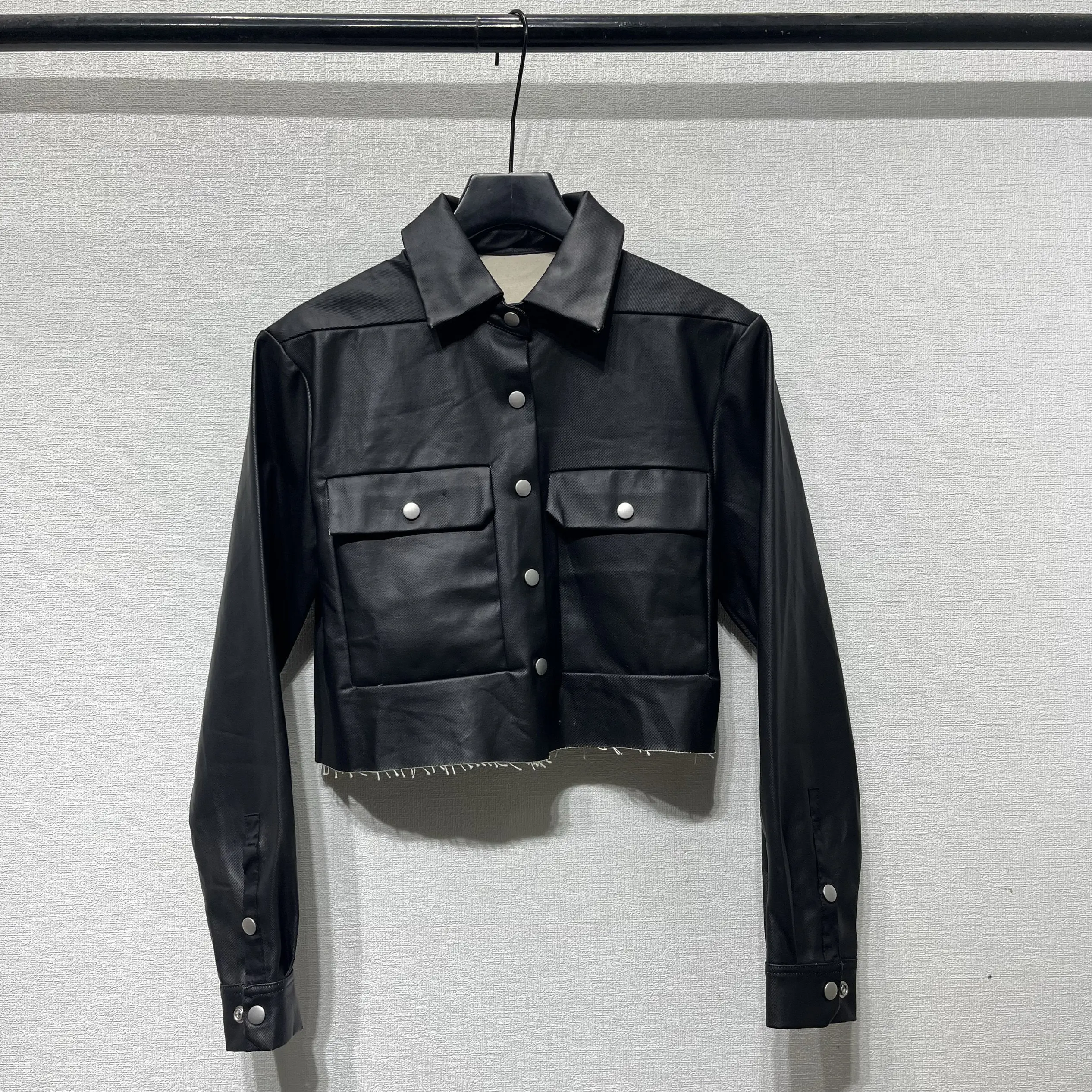 Top  Dark Black Waxed Coated Biker Denim Jacket Women Punk Rock R Style Street Motocross Slim Fit Jeans Coat with Large Pockets