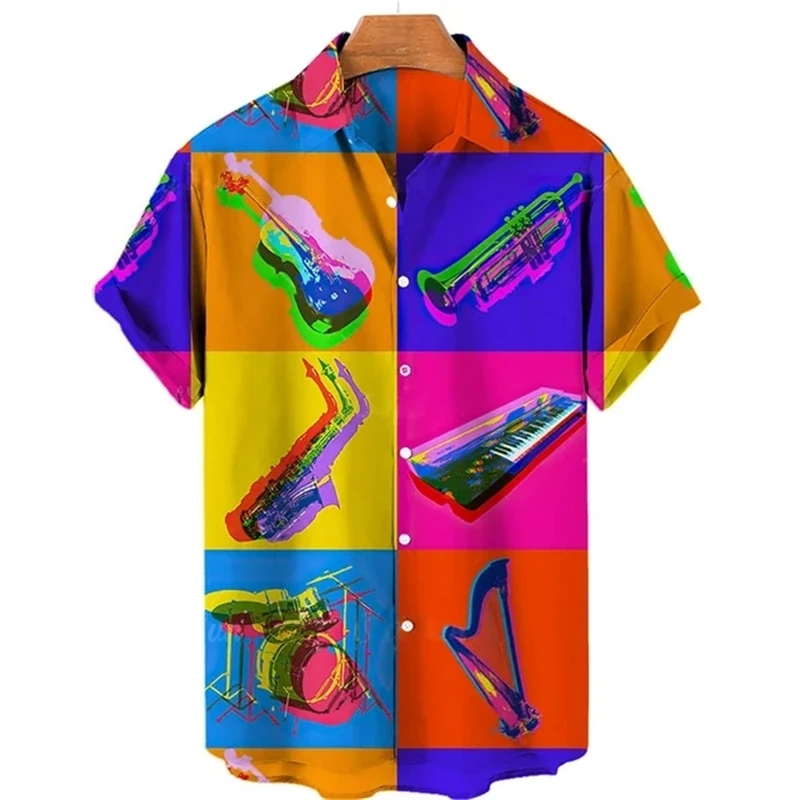 Mens Designer Clothes 3D Print Piano Shirt Oversized Summer Travel Hawaii Beach Hawaiian Harajuku Lapel Buttons Camisa Masculino