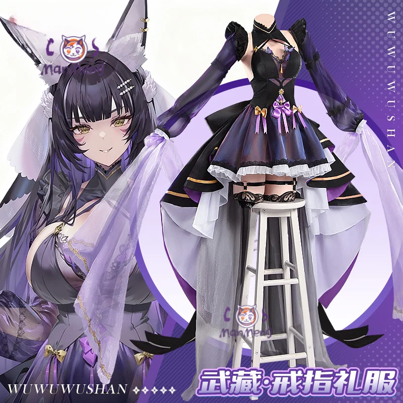 أنيمي لعبة Azur Lane Musashi تأثيري حلي جديدة المرأة القوطية فستان الزفاف الجوارب اكسسوارات هالوين كرنفال مجموعة كاملة البدلة #2