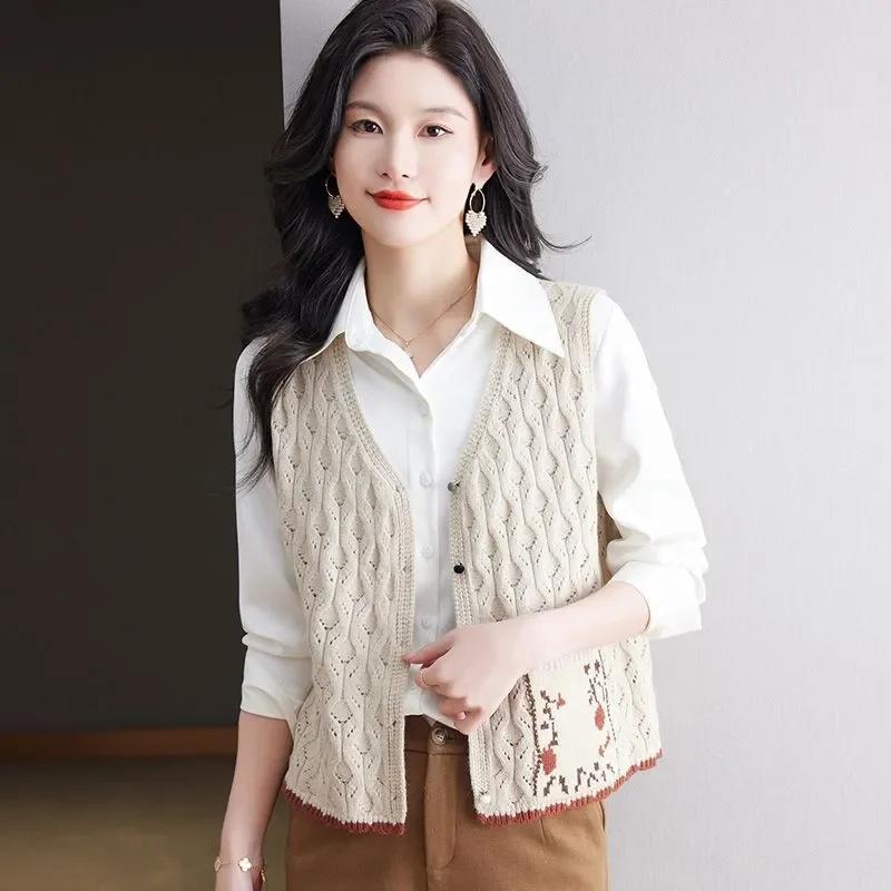 

Кардиган без рукавов с v-образным вырезом для женщин, весна и осень, новый модный однотонный жилет на пуговицах, вязаный топ