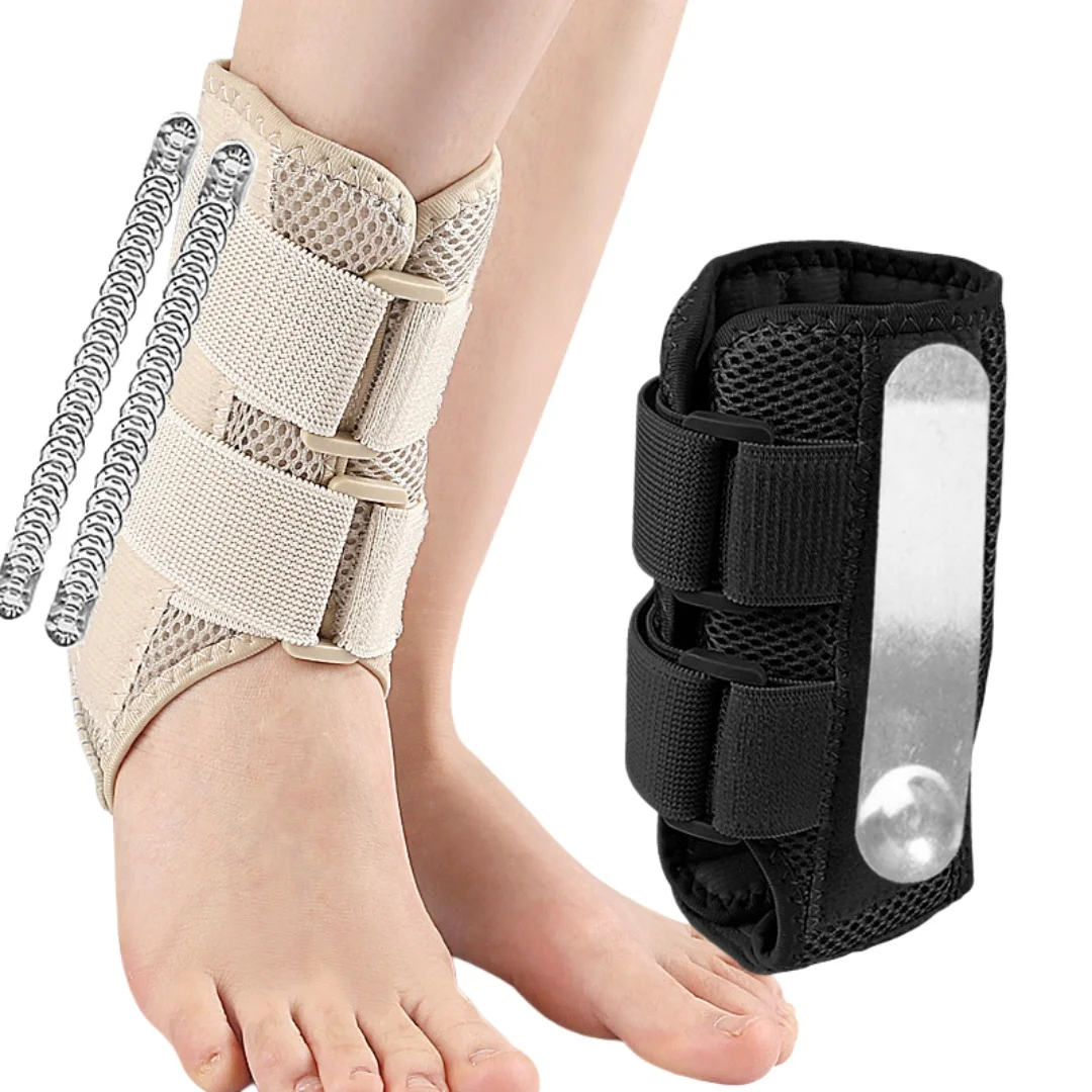 Elastic Spring Strip Aluminum Plate Type Ankle Support Sports Ankle Brace with Compression Straps Ankle Sleeve for Protection