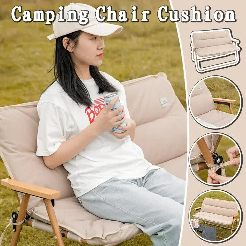 Padded Quilt Camping Chair Cushion for Outdoor Folding Garden Camping Seat Mat With Fasten Strap Chair Cushion New