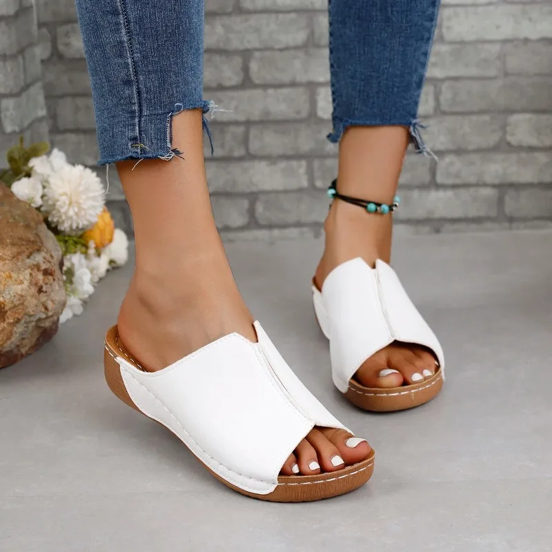 2024 Summer Women Wedge Sandals Premium Orthopedic Open Toe Sandals Vintage Anti-slip Leather Casual Female Platform Retro Shoes