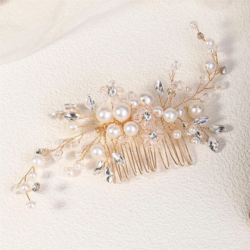 Fashion Bridal Pearl Hair Comb Silver Gold Wedding Headpiece Hair Clips Crystal Beaded Classic Jewelry Hair Accessories