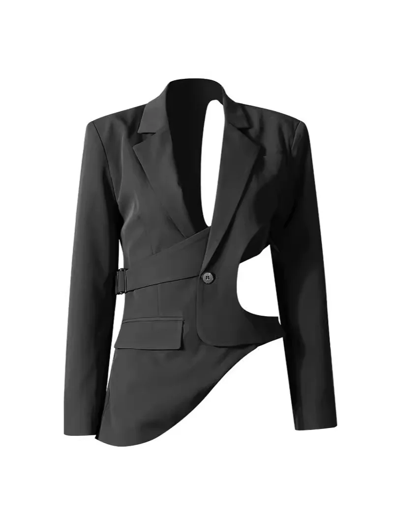 Sexy Hollow Women Suits 1 Piece Blazer Female Irregular Hem Casual Lady Business Work Wear Coat Prom Jacket