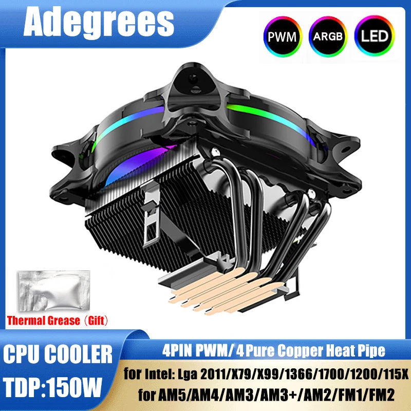 X99 CPU Air Cooler 3Pin/4Pin ARGB PC Processor Ventilador 4 Heat Pipes For Intel LGA 1150 1151 1155 1700 2011 AMD AM3 AM4 AM5