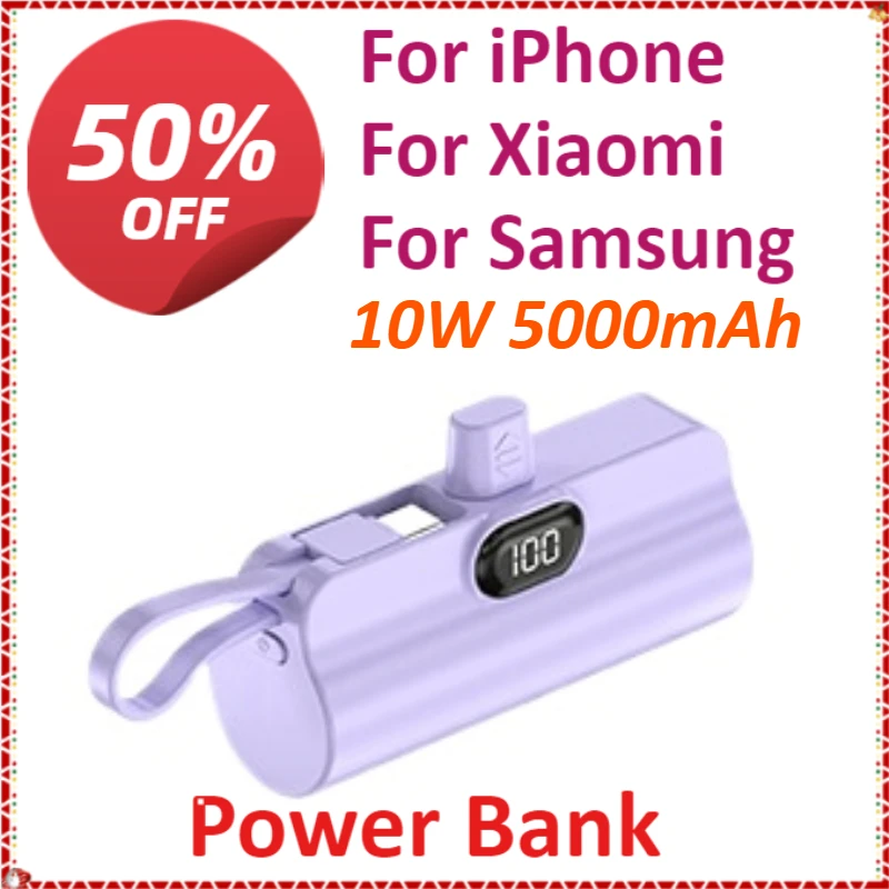

10W 5000mAh Mini Capsule Portable Power Bank Large Capacity Fast Charging For IPhone For Xiaomi For Samsung With A Lanyard