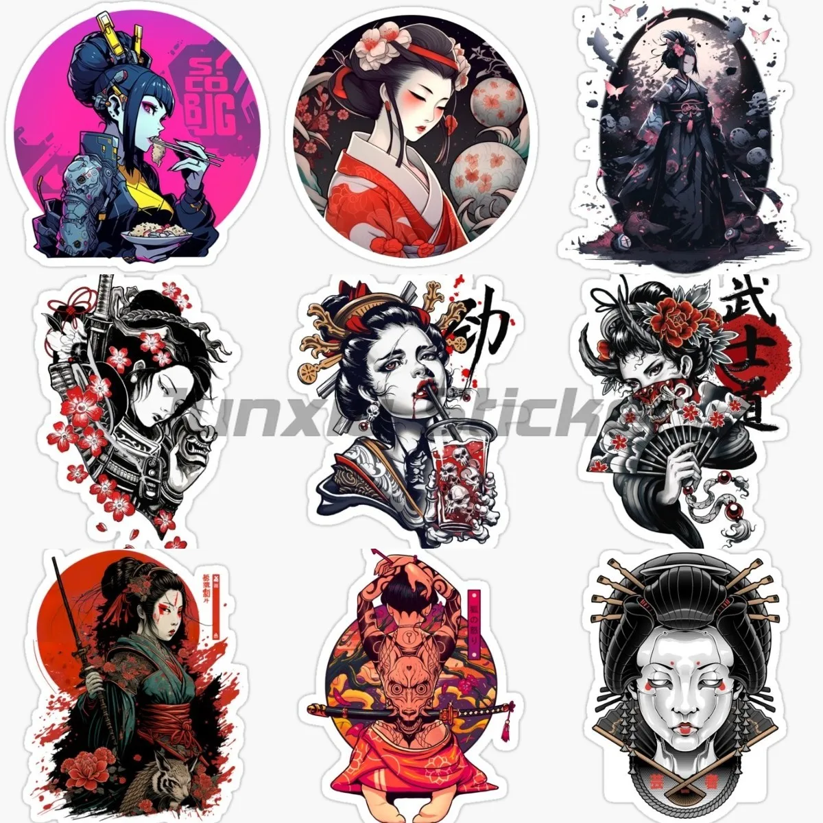 

Retro Geisha Sticker Girl Decals Window Refrigerator Decoration Tablet PC Laptop Wall Door Bumper Car Trunk Helmet Stickers