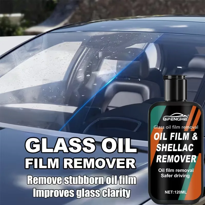 Car Windshield Oil Film Remover 120ml, Remove Stubborn Oil Film & Shellac, Improve Clarity & Driving Safety