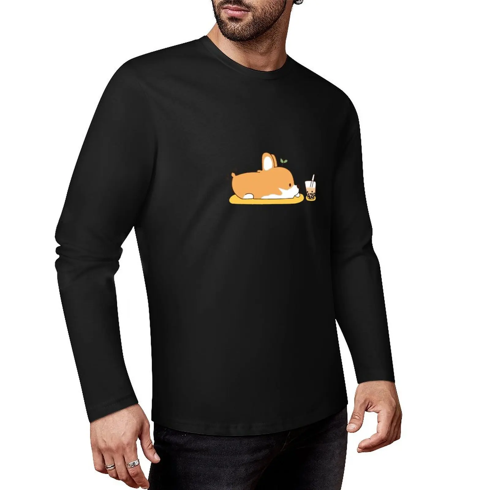 

Corgi and Bubble Tea Long T-Shirt t shirt man anime custom t shirts Oversized t-shirt t shirts men