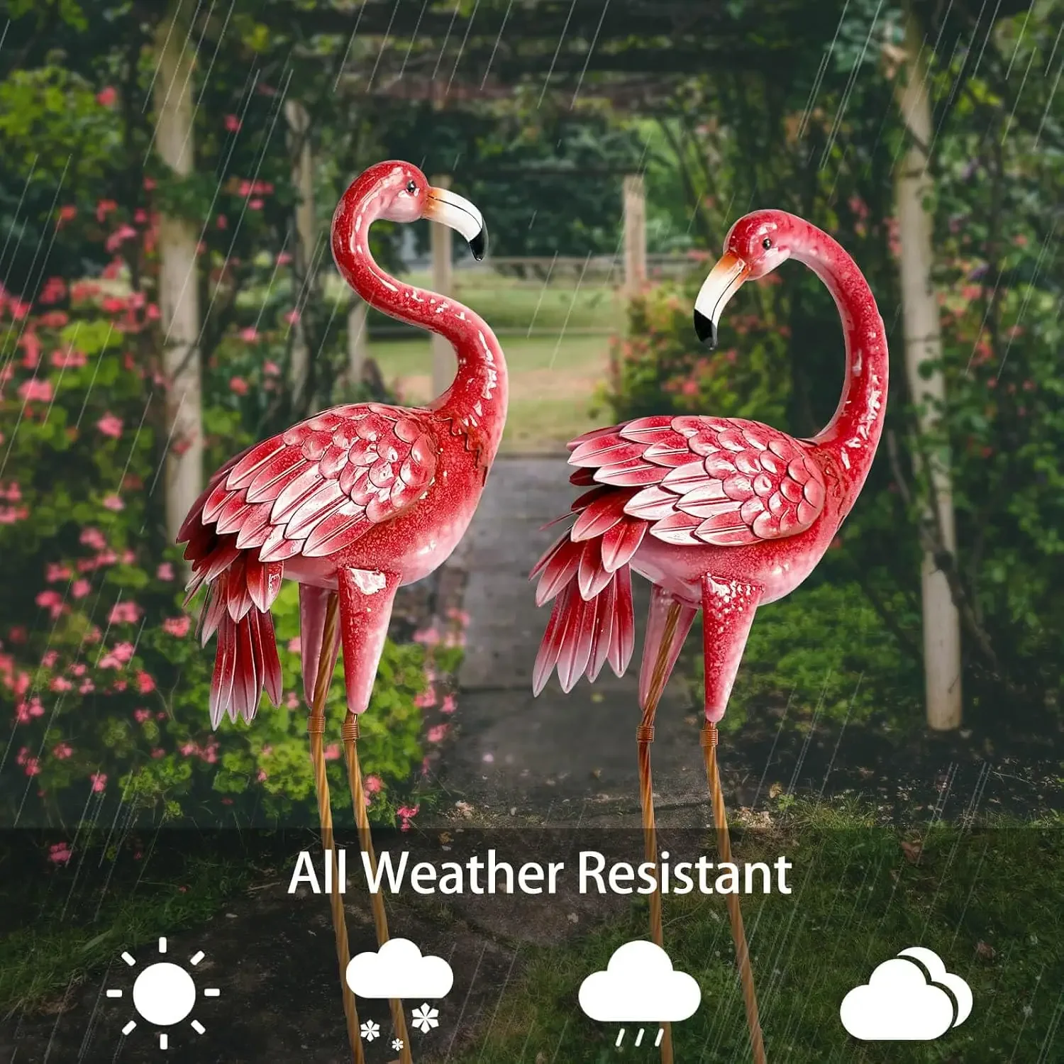 Flamingo Garden Statues and Sculptures, Metal Birds Yard Art Outdoor Statue, Large Pink Flamingo Lawn Ornaments for Home, Patio,