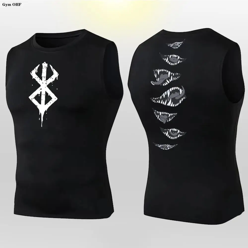 Y2K Anime Compression T Shirt Men Workout Summer Sports Tights Running Tank Top Quick Dry Fitness Skinny Vest Tight Tank image 4