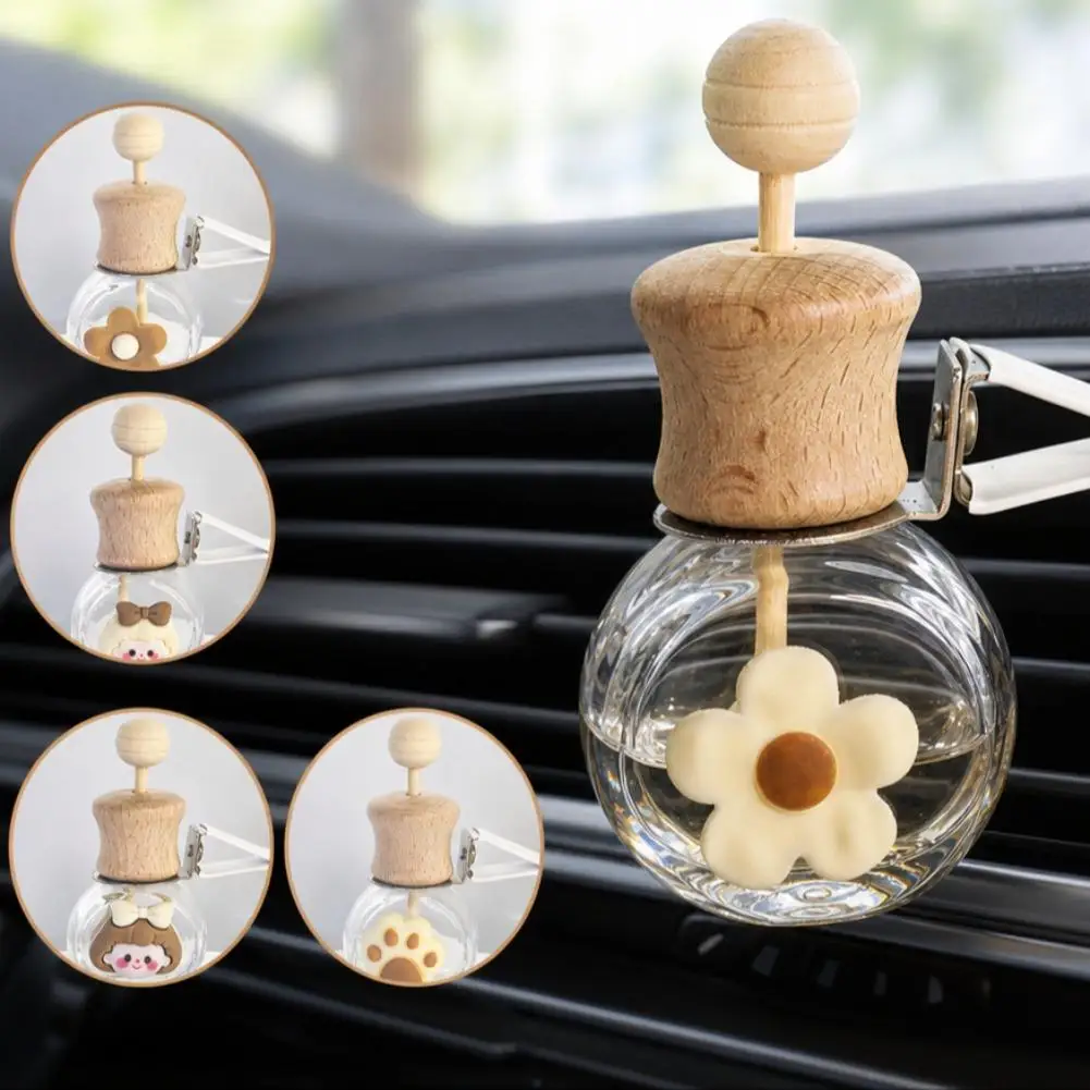 Empty Glass Bottle Cartoon Car Air Vent Perfume Bottle with Metal Clip Auto Air Conditioning Outlet Diffuser Perfume Clips Decor