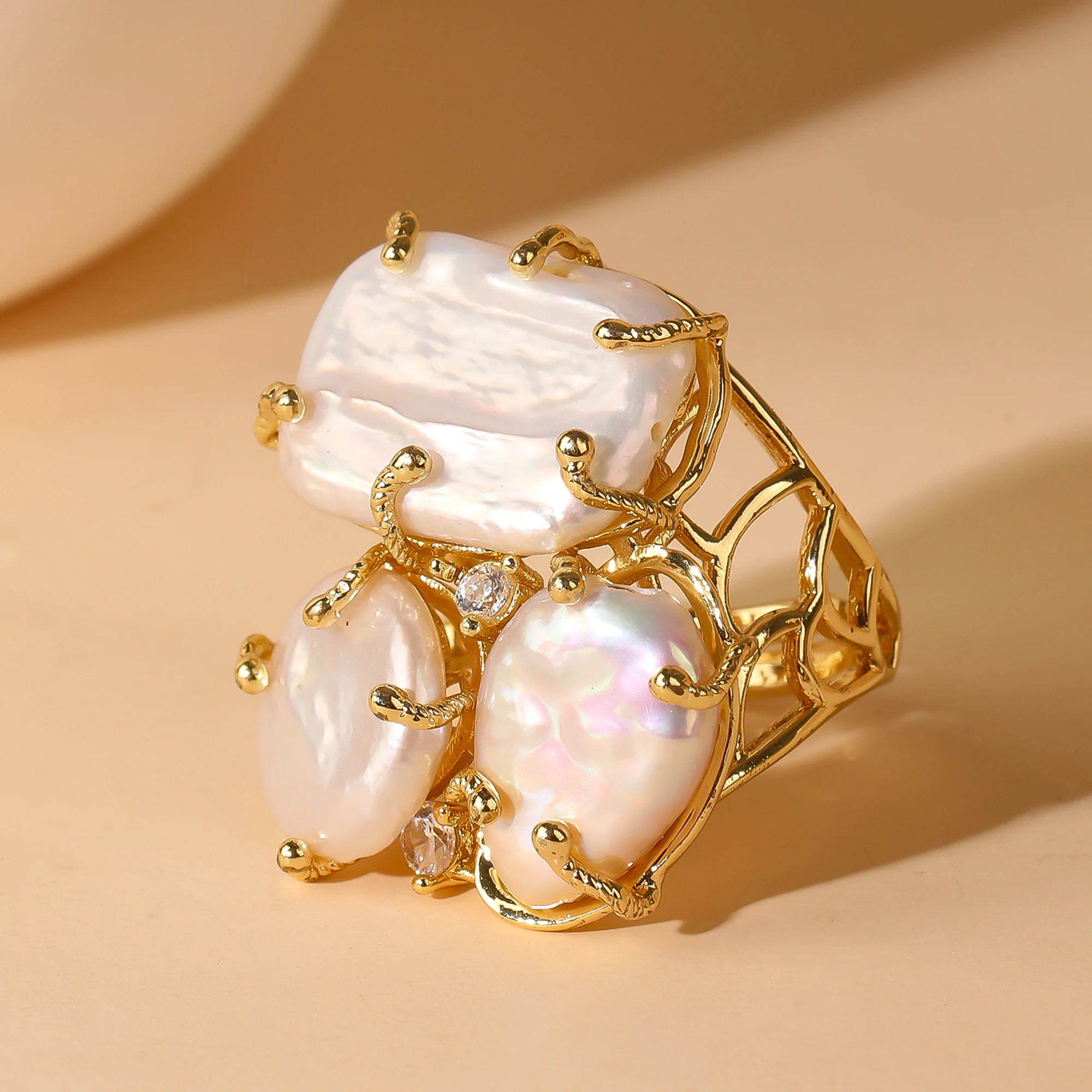 

Natural Baroque Freshwater Pearl Ring,High Quality Gold Plated Pearl Rings for Women Wedding Celebration Party Gift